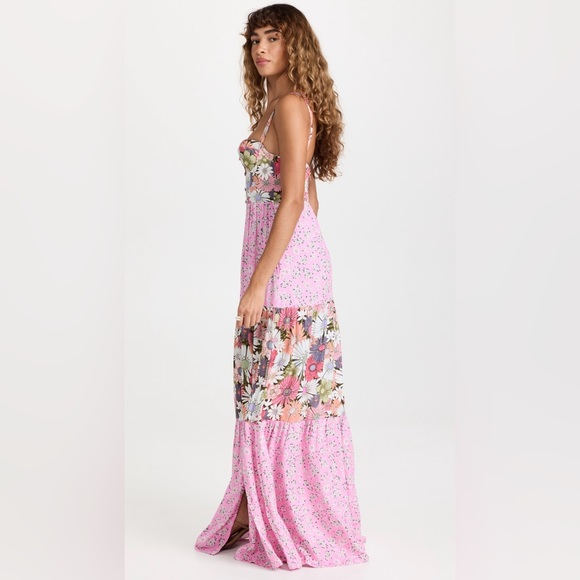 Agua Bendita Dresses & Skirts - Pink Floral Tiered Maxi Dress with Straps